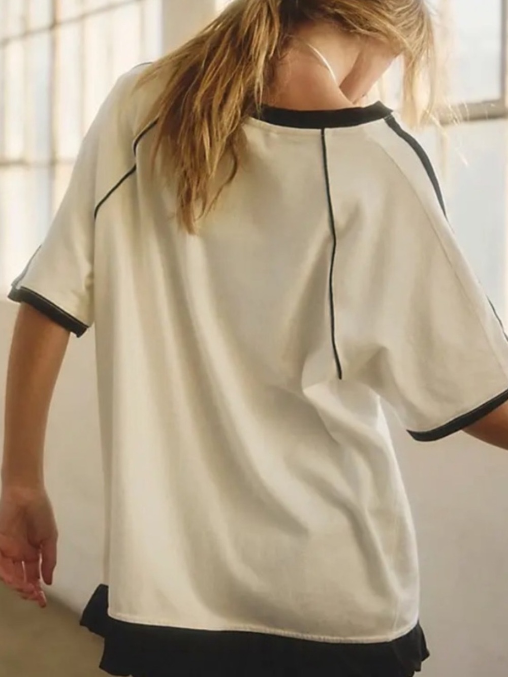 Free People Movement 🆕 Solid Tee Cotton NWOT Trim Details Oversized Small/Medium - Picture 5 of 12